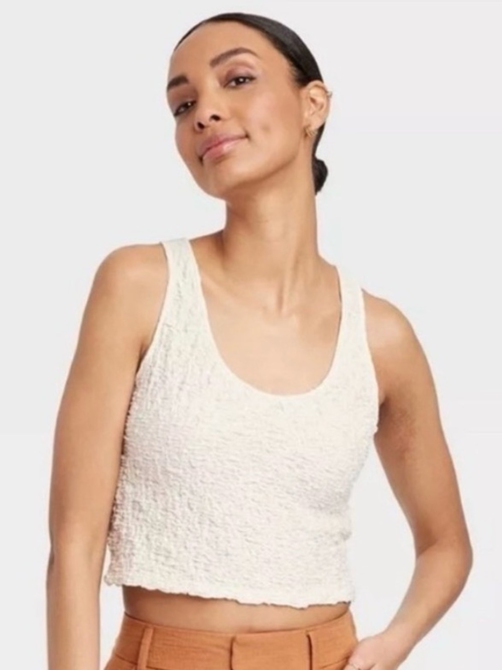 a new day Cream Textured Scoop Crop Tank